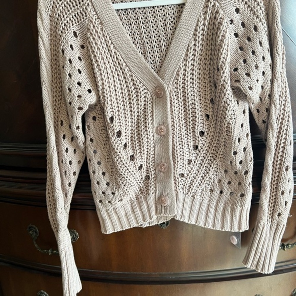Hem & Thread Cream Cable Knit Cardigan Sweater